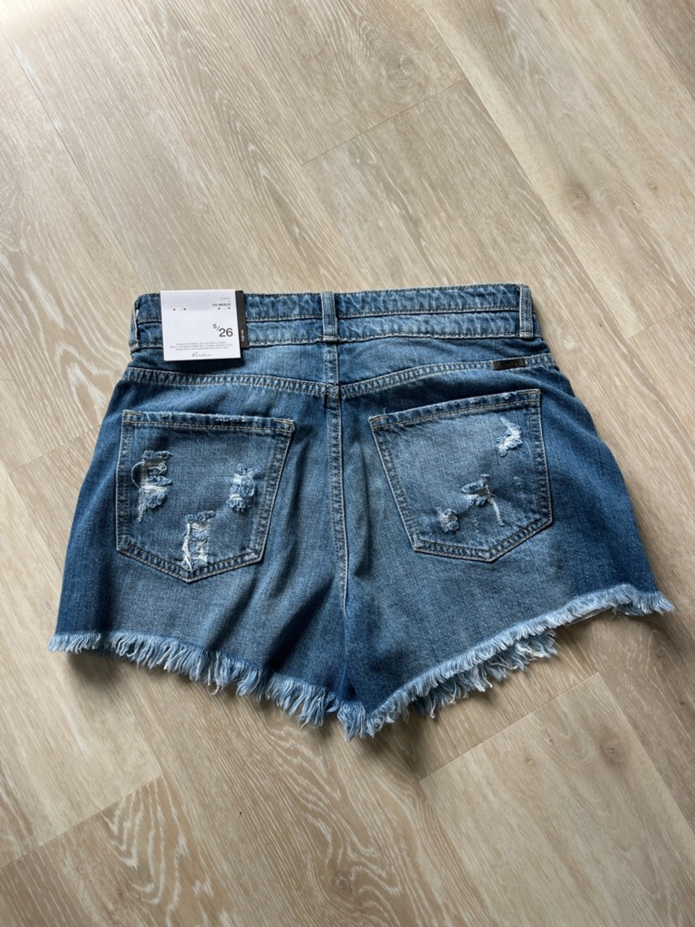 KanCan Distressed Frayed Hem Denim Shorts - Blue